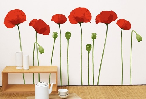 Wandtattoo rote Mohnblumen mit Kapseln Blüten Blume Pflanzen Wandtattoo rote Mohnblumen mit Kapseln Blüten Blume Pflanzen